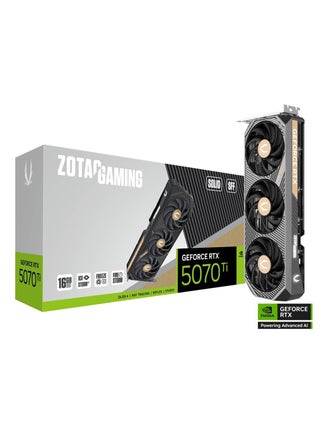 GAMING GeForce RTX 5070 Ti SOLID SFF 16GB GDDR7 Graphics Card – Blackwell Architecture, 8960 CUDA Cores, 2452 MHz Boost Clock, PCIe 5.0, 256-bit, IceStorm 2.0 Cooling, DLSS 4, 300W TDP, HDMI 2.1b + 3x DisplayPort 2.1, 2-Slot, Metal Backplate, BladeLink Fans, FireStorm Utility, White LED, SFF Ready, 16-Pin Power, GPU Support Bracket | ZT-B50710D3-10P - pnsku/N70169526V/45/_/1745333398/cfcaa88d-1fe2-49d1-b6dd-9a857979272a