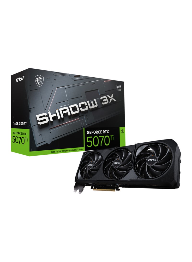 إم اس أي GeForce RTX 5070 Ti 16G SHADOW 3X OC Graphics Card – 16GB GDDR7, 28Gbps, PCIe Gen 5, 8960 CUDA Cores, Boost Clock 2482 MHz, Triple-Fan Cooling, HDMI 2.1b & DisplayPort 2.1b x3, 300W TDP, 16-Pin Power, DLSS 4, Ray Tracing, DirectX 12 Ultimate, OpenGL 4.6, 8K Resolution Support, VR Ready, G-SYNC, 4 Monitor Output | 912-V531-097  - Image 1