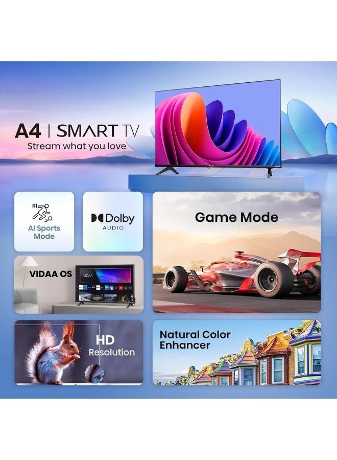 Hisense 32-Inch A4N HD LED Smart TV + Powerful 2.0 Ch Soundbar | VIDAA Smart OS, 60 Hz, DTS Virtual:X, Direct Full Array | USB, HDMI ARC, Bluetooth - 32A4N+SOUNDBAR (2024) 32A4N+SOUNDBAR black  - Image 3