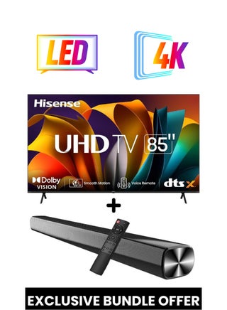 85-Inch A61N 4K UHD LED Smart TV + Powerful 2.0 Ch Soundbar | VIDAA Smart OS, 60 Hz, HDR10, 4K AI Upscaling, Direct Full Array | USB, HDMI ARC, Bluetooth - 85A61N+SOUNDBAR (2024) 85A61N+SOUNDBAR black - pnsku/N70169558V/45/_/1749037484/6e749b0e-84f2-4032-9a9f-7dbb13b6e70c