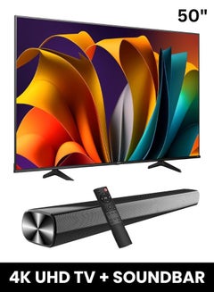 Hisense 50-Inch A62NS 4K UHD LED Smart TV + Powerful 2.0 Ch Soundbar | VIDAA Smart OS, 60 Hz, HDR10, Precision Colour, 4K AI Upscaling | USB, HDMI ARC, Bluetooth - 50A62NS+SOUNDBAR (2024) 50A62NS+SOUNDBAR black  - Image 2