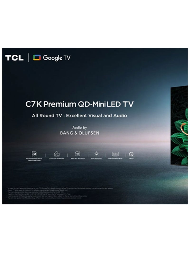 TCL - 85 Inch Smart TV 4K QLED, Google TV, HDR 3000 nits CrystlGlow HVA Panel, 144Hz, Quantum Dot Technology, AiPQ Pro Processor, IMAX Enhanced Audio, Slim Design(2025 Model) 85C7K BLACK - Image 1