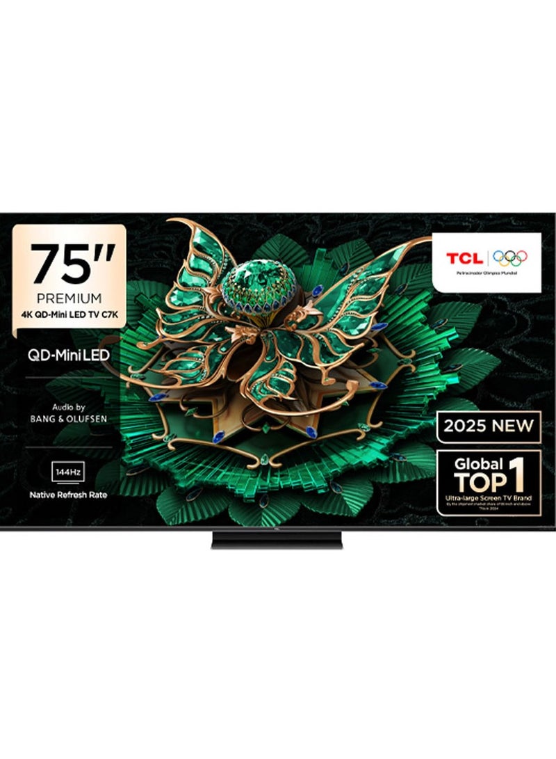 75 Inch Smart TV 4K QLED, Google TV, HDR 3000 nits CrystlGlow HVA Panel, 144Hz, Quantum Dot Tech, AiPQ Pro Processor, IMAX Enhanced Audio, Ultra Slim Design(2025 Model) 75C7K BLACK