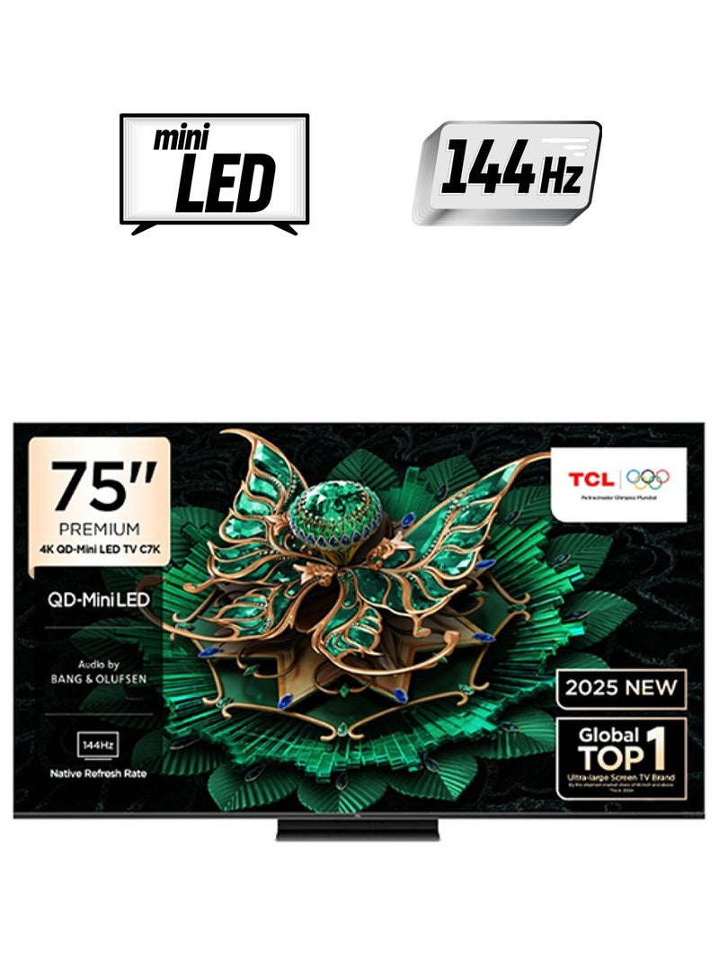 TCL 75 Inch Smart TV 4K QLED, Google TV, HDR 3000 nits CrystlGlow HVA Panel, 144Hz, Quantum Dot Tech, AiPQ Pro Processor, IMAX Enhanced Audio, Ultra Slim Design(2025 Model) 75C7K BLACK - Image 1