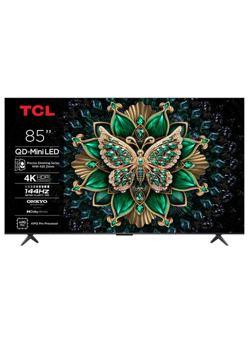 تي سي إل 85 Inch QLED-MiniLED TV Smart Google TV, 4K UHD, Dolby Vision Atmos, 144Hz, ONKYO 2.1 Hi-Fi System, Dolby Vision HDR, Ultra Slim Design (2025 Model) 85C6K BLACK - Image 1