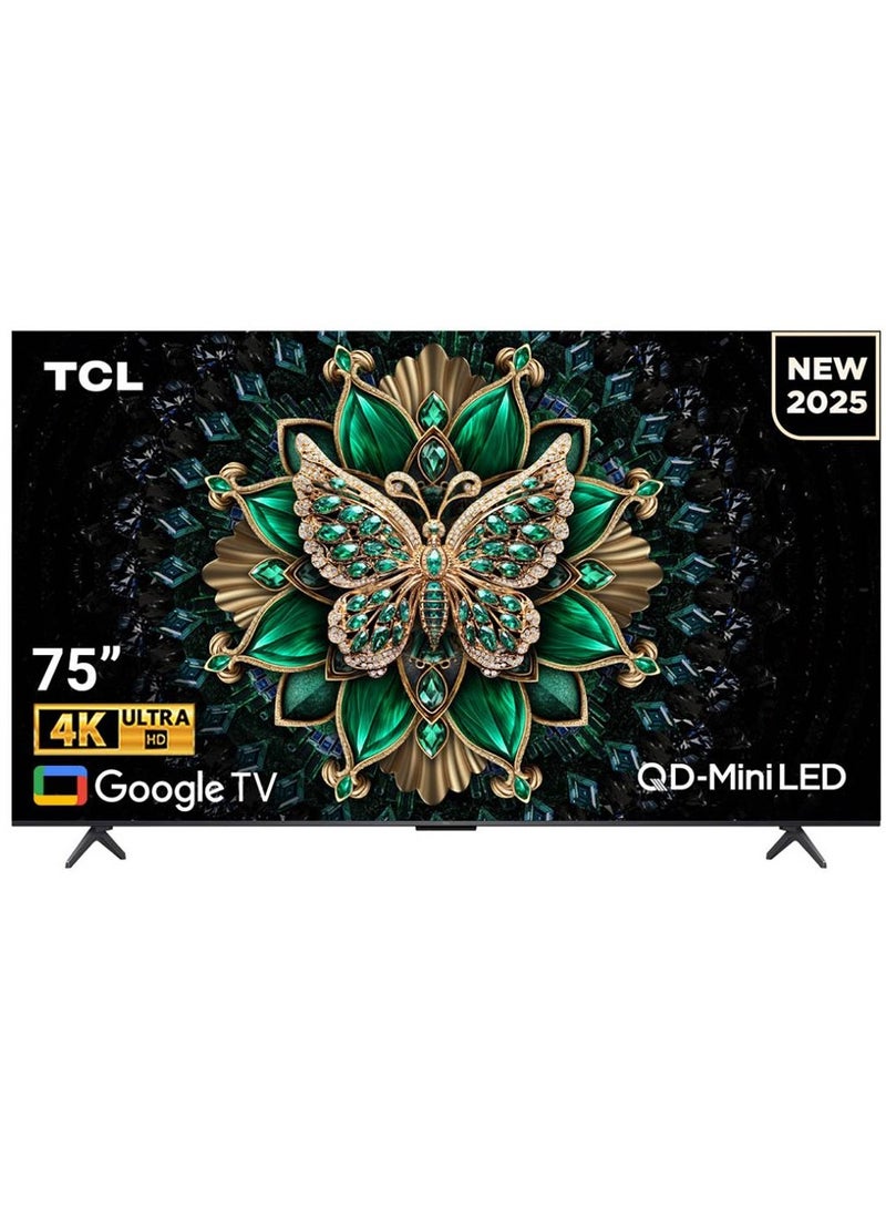 TCL 75 Inch QLED-MiniLED TV Smart Google TV, 4K Resolution, Dolby Vision Atmos, 144Hz, ONKYO 2.1 Hi-Fi System, Dolby Vision HDR, Ultra Slim Design – (2025 Model) 75C6K Black  - Image 1