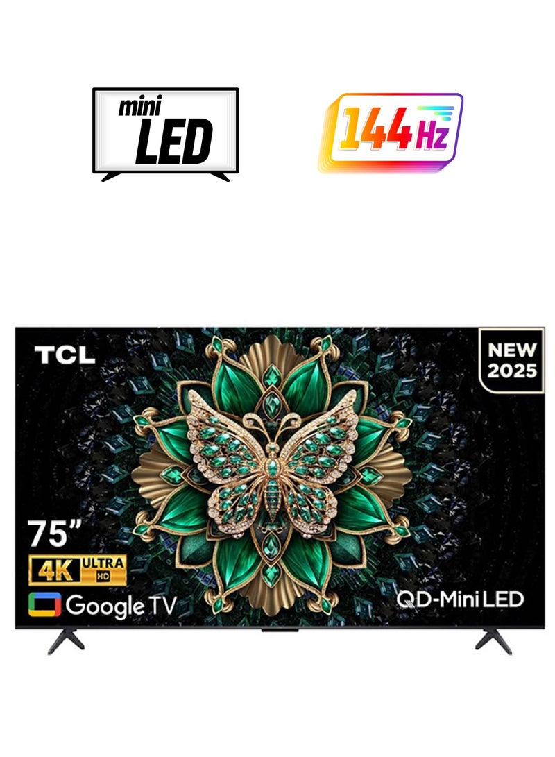 TCL 75 Inch QLED-MiniLED TV Smart Google TV, 4K Resolution, Dolby Vision Atmos, 144Hz, ONKYO 2.1 Hi-Fi System, Dolby Vision HDR, Ultra Slim Design – (2025 Model) 75C6K Black - Image 1