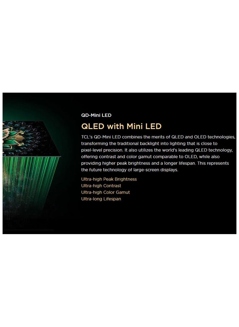 TCL 65 Inch QLED-MiniLED TV Smart Google TV, 4K Resolution, Dolby Vision Atmos, 144Hz, ONKYO 2.1 Hi-Fi System, Dolby Vision HDR, Ultra Slim Design (2025 Model) 65C6K BLACK  - Image 4