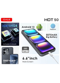 OALE HOT 50 Android Smartphone Dual SIM Titanium Grey 3GB RAM 64GB 5075mAh Big Battery  4G - Middle East Version  - Image 2