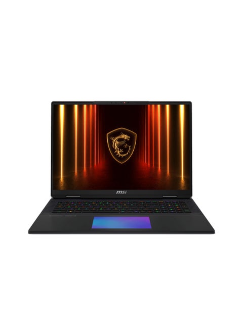 كمبيوتر محمول للألعاب Titan 18 بشاشة 18 بوصة UHD+ (3840x2400)، معالج Intel Core Ultra 9-275HX/ ذاكرة وصول عشوائي 64 جيجابايت دي دي ار 5/ قرص اس اس دي سعة 6 تيرابايت/ بطاقة رسومات انيفيديا جي فورس ار تي اكس5090 سعة 24 جيجابايت/ نظام التشغيل ويندوز 11 Pro/ اللغة الإنجليزية/ العربية أسود الإنجليزية/العربية