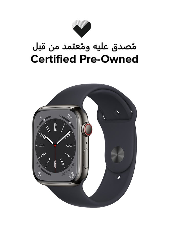 Apple Certified Pre Owned - Watch Series 8 GPS + Cellular 45mm Stainless Steel Case Graphite with Midnight Sports Band Midnight Sport Band  - Image 1