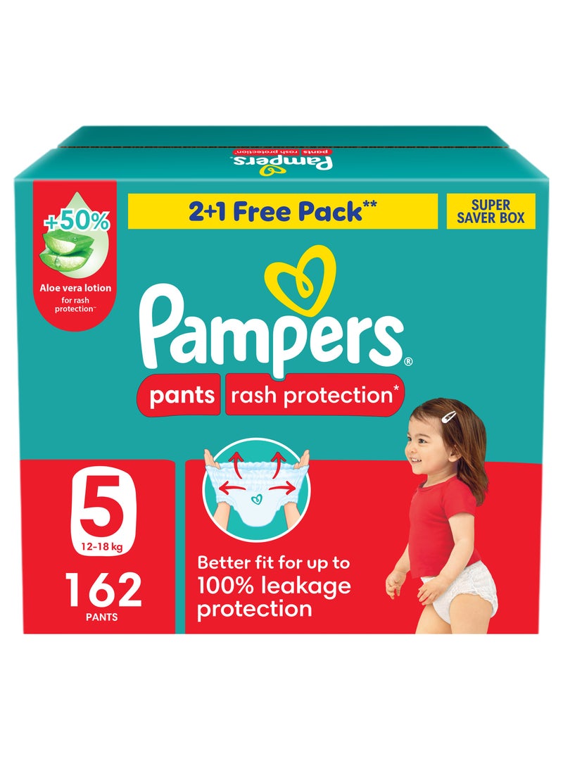 Pampers Pants Size 5 Rash Protection 12-18kg Super Saving Box - 162 Count  - Image 1