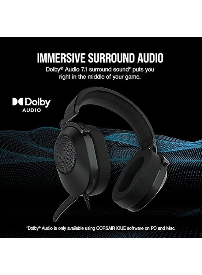 CORSAIR HS65 Surround Gaming Headset (Leatherette Memory Foam Ear Pads, Dolby Audio 7.1 Surround Sound on PC and Mac, SonarWorks SoundID Technology, Multi-Platform Compatibility) Carbon  - Image 3