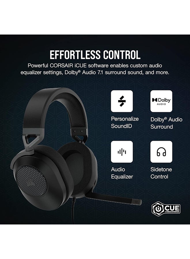 CORSAIR - HS65 Surround Gaming Headset (Leatherette Memory Foam Ear Pads, Dolby Audio 7.1 Surround Sound on PC and Mac, SonarWorks SoundID Technology, Multi-Platform Compatibility) Carbon - Image 1