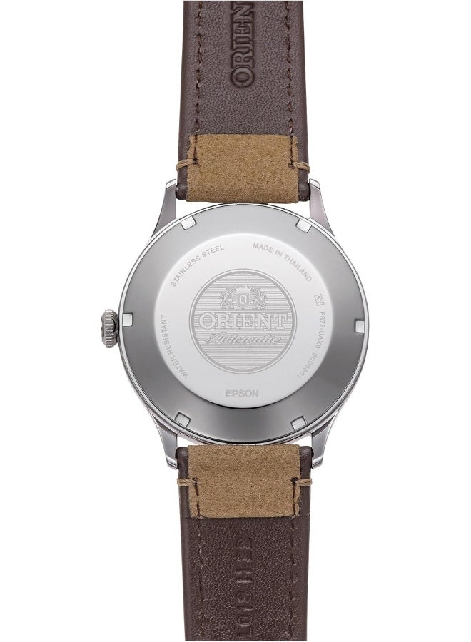 أورينت Men's Bambino Version 4 Automatic Men's Watch RA-AC0P01E10B – Green Dial, Leather Strap, Domed Crystal, 42mm Case - Image 4