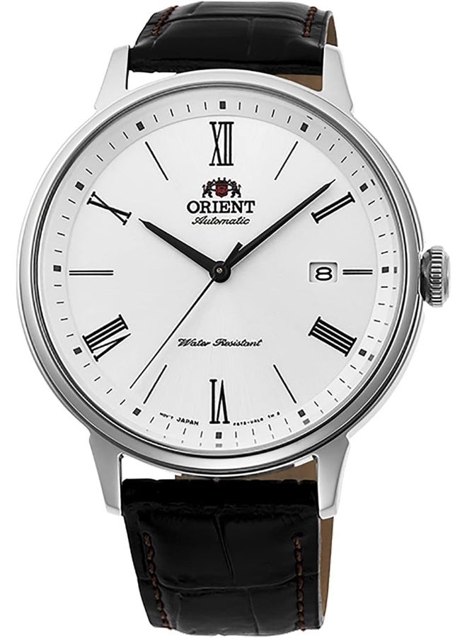 ORIENT Men's Classic Automatic Men's Watch RA-AC0J06S10B – Silver Dial, Leather Strap, Roman Numerals, 42mm Case 