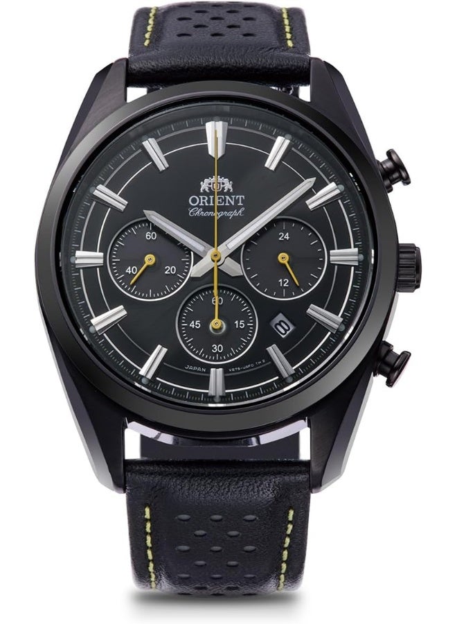 أورينت Men's Contemporary Solar Chronograph Men's Watch RN-TX0307B – Black Dial, Leather Strap, Limited Edition, Solar-Powered - Image 1