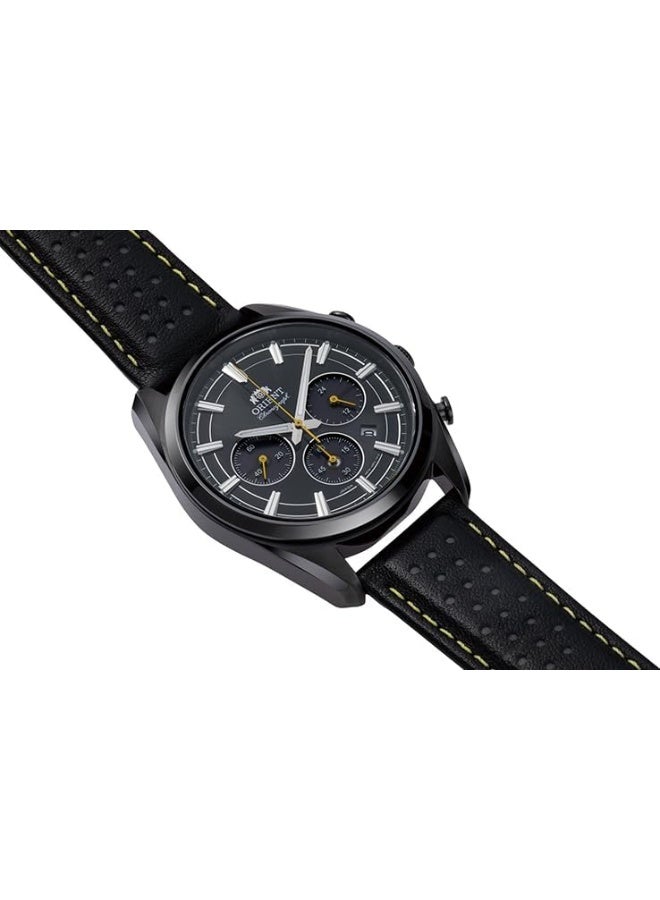 أورينت Men's Contemporary Solar Chronograph Men's Watch RN-TX0307B – Black Dial, Leather Strap, Limited Edition, Solar-Powered - Image 2