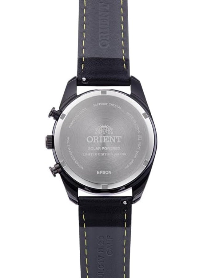 أورينت Men's Contemporary Solar Chronograph Men's Watch RN-TX0307B – Black Dial, Leather Strap, Limited Edition, Solar-Powered - Image 4