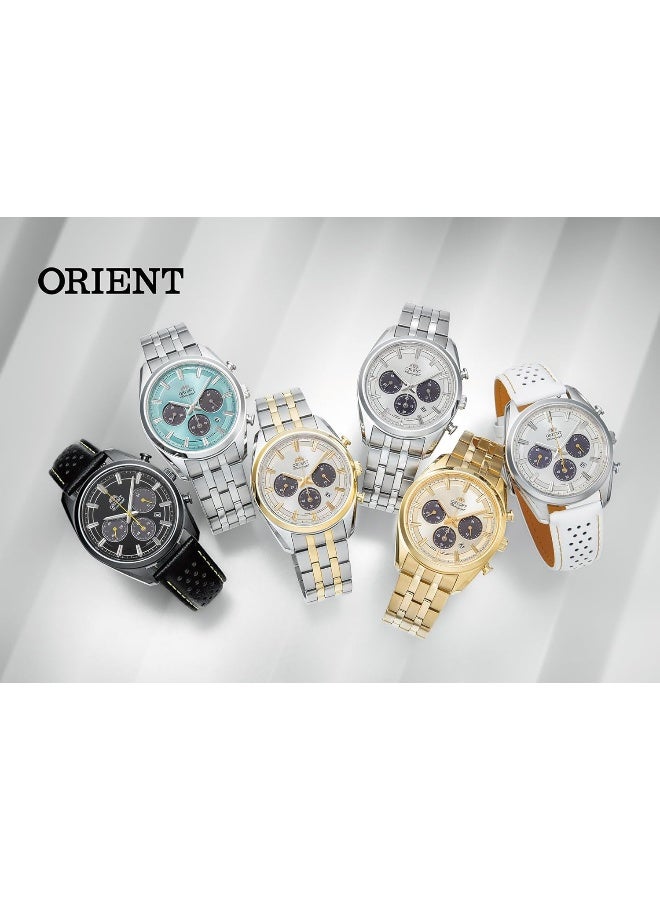 أورينت Men's Contemporary Solar Chronograph Men's Watch RN-TX0307B – Black Dial, Leather Strap, Limited Edition, Solar-Powered - Image 5