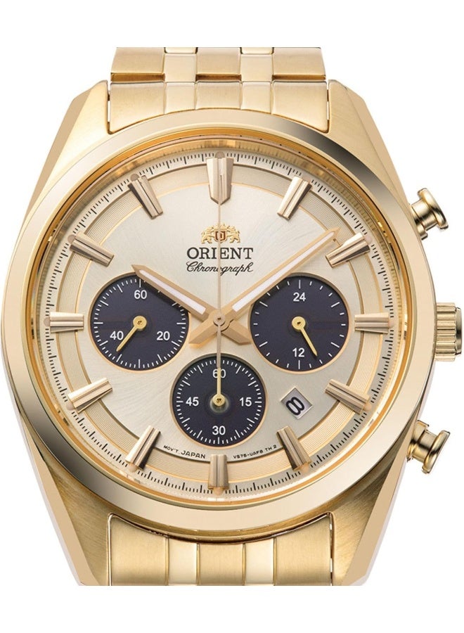 أورينت ساعة كرونوغراف للرجال بالطاقة الشمسية العصرية RA-TX0301G10B – قرص أخضر، حزام جلد، تعمل بالطاقة الشمسية، وظيفة كرونوغراف - Image 2