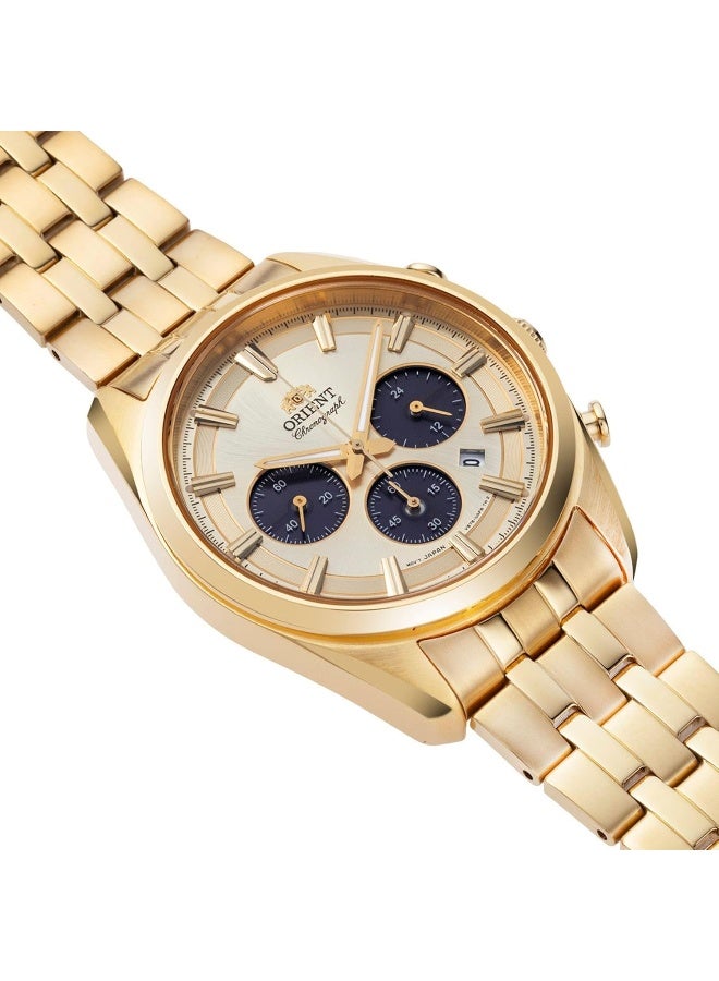 أورينت ساعة كرونوغراف للرجال بالطاقة الشمسية العصرية RA-TX0301G10B – قرص أخضر، حزام جلد، تعمل بالطاقة الشمسية، وظيفة كرونوغراف - Image 3