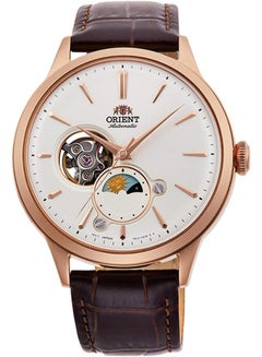 أورينت Men's Sun and Moon Automatic Men's Watch RA-AS0102S10B – White Dial, Leather Strap, Day/Night Indicator, Open Heart Design  - Image 1
