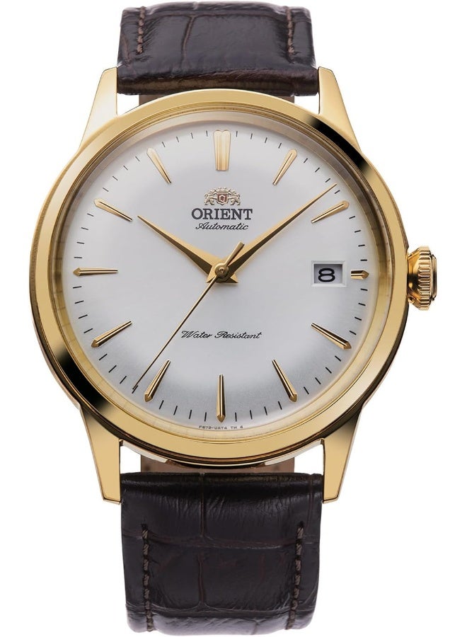 أورينت ساعة أوتوماتيكية للرجال من بامبينو الإصدار 7 RA-AC0M01S30B – قرص أبيض، حزام جلد، زجاج مقوس، علبة 38 مم - Image 1