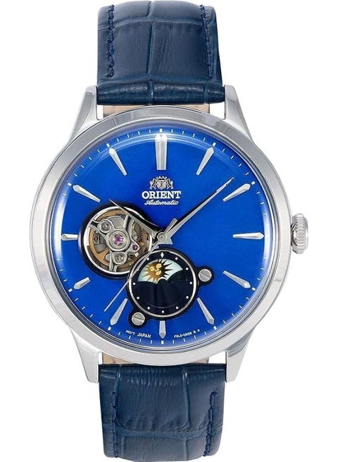 Men's Sun and Moon Automatic Men's Watch RA-AS0103A10A – White Dial, Leather Strap, Day/Night Indicator, Open Heart Design