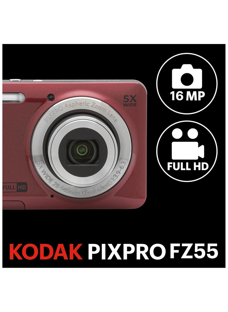 Kodak PIXPRO FZ55-RD 16MP Digital Camera, 5x Optical Zoom, Wide Angle Lens, 2.7-inch LCD Screen Red  - Image 2