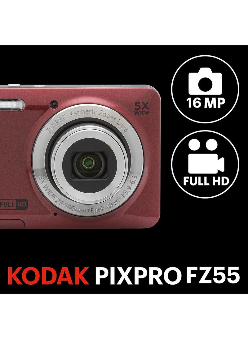 كوداك كاميرا رقمية PIXPRO FZ55-RD بدقة 16 ميجابكسل، زوم بصري 5x، عدسة واسعة الزاوية، شاشة LCD بحجم 2.7 بوصة باللون الأحمر - Image 2