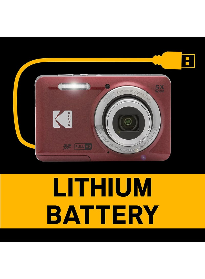 كوداك كاميرا رقمية PIXPRO FZ55-RD بدقة 16 ميجابكسل، زوم بصري 5x، عدسة واسعة الزاوية، شاشة LCD بحجم 2.7 بوصة باللون الأحمر - Image 5