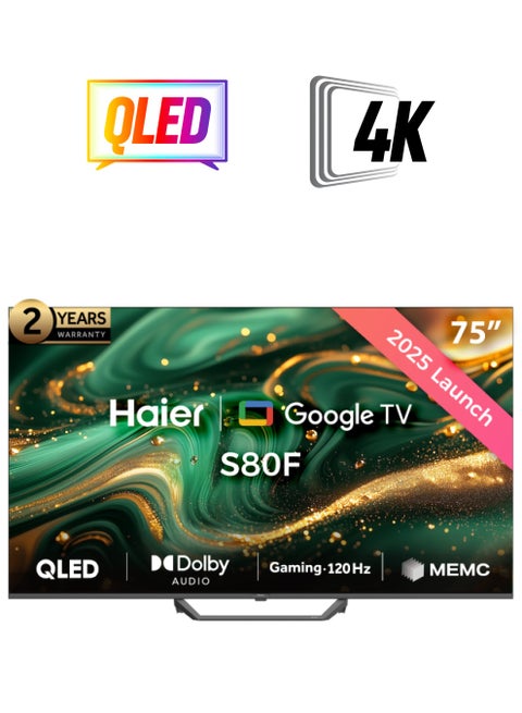 75 Inch 4K QLED Smart Google TV | Gaming@120 Hz | Dolby Audio | MEMC/VRR/ALLM | 2+32GB RAM/ROM | Voice Control | HDR10 | Chromecast | HDMI 2.1 | Premium Bezel-Less Design - H75S80FUX Black S80FUX black