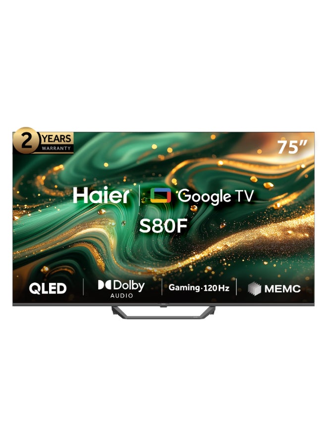 Haier 75 Inch 4K QLED Smart Google TV | Gaming@120 Hz | Dolby Audio | MEMC/VRR/ALLM | 2+32GB RAM/ROM | Voice Control | HDR10 | Chromecast | HDMI 2.1 | Premium Bezel-Less Design - H75S80FUX Black S80FUX black - Image 1