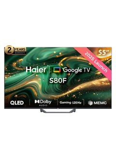 هاير 55 Inch 4K QLED Smart Google TV | Gaming@120 Hz | Dolby Vision & Atmos | MEMC/VRR/ALLM | 2+32GB RAM/ROM | Voice Control | HDR10 | Chromecast | HDMI 2.1 | Premium Bezel-Less Design - H55S80FUX Black S80FUX black  - Image 1