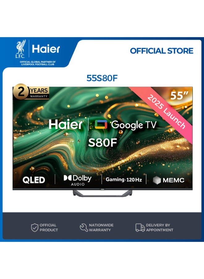 Haier 55 Inch 4K QLED Smart Google TV | Gaming@120 Hz | Dolby Audio | MEMC/VRR/ALLM | 2+32GB RAM/ROM | Voice Control | HDR10 | Chromecast | HDMI 2.1 | Premium Bezel-Less Design - H55S80FUX Black S80FUX black - Image 1