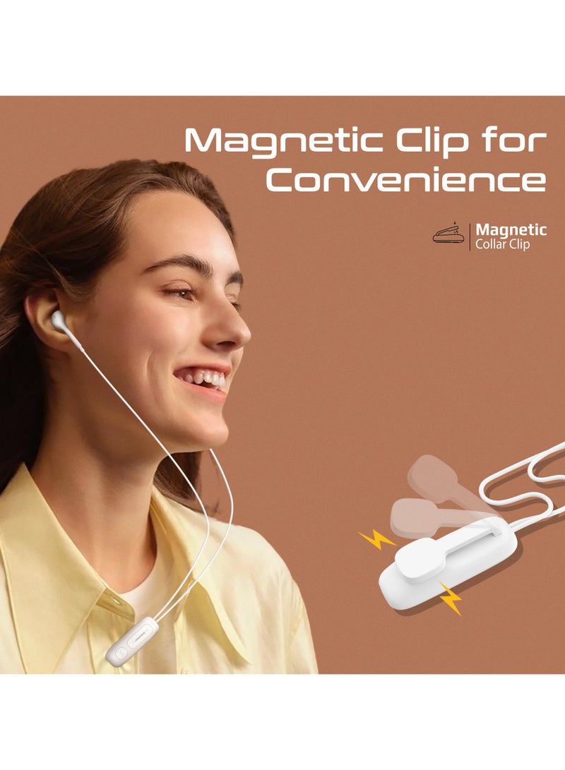 High-Definition Wireless Clip-On Earphones With Ergonomic In-Ear Design, Advanced Bluetooth V5.3 Technology, Magnetic Clip, 12-Hour Playtime, Brilliant Sound Quality, Intuitive Controls, Universal Compatibility – Latch White