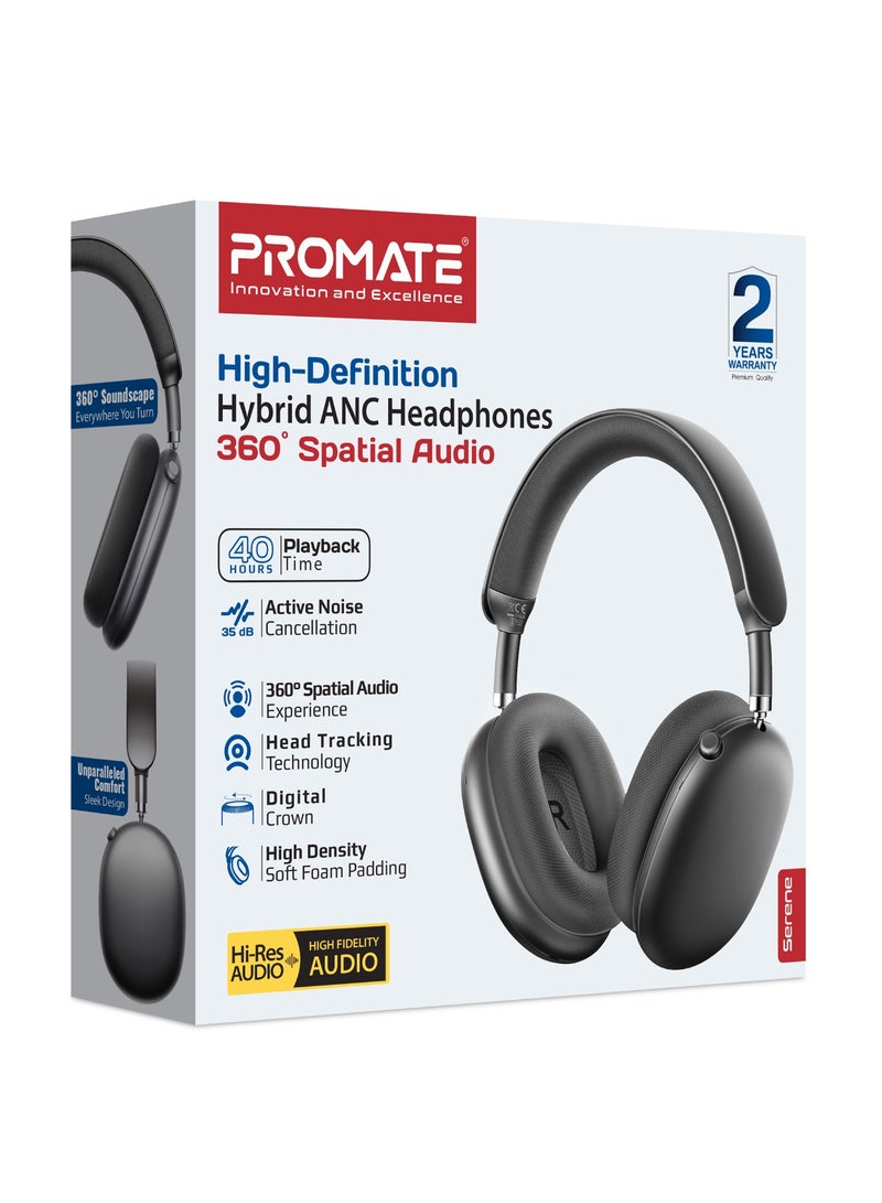 High-Fidelity Over-Ear Wireless Headphones  with Dynamic Head Tracking, Advanced Hybrid Active Noise Cancellation, Immersive 360° Spatial Audio, Crystal-Clear Calls, 40-Hour Battery Life, Serene - Black