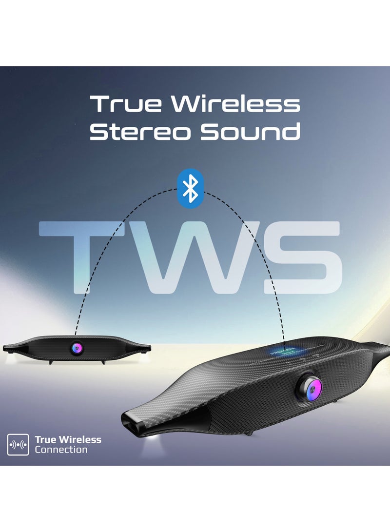 PROMATE Bluetooth Speaker with 20W HD Stereo Sound, Dual Bass and Treble Drivers, 3 EQ Modes, True Wireless Connection, 12 RGB Modes, 6400mAh Battery, USB Flash Support - Black Titanium  - Image 1