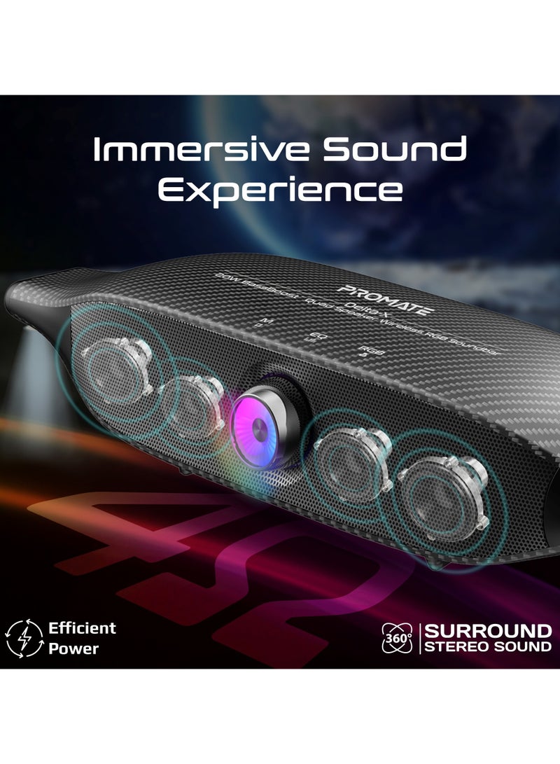 PROMATE Bluetooth Speaker with 20W HD Stereo Sound, Dual Bass and Treble Drivers, 3 EQ Modes, True Wireless Connection, 12 RGB Modes, 6400mAh Battery, USB Flash Support - Black Titanium  - Image 3