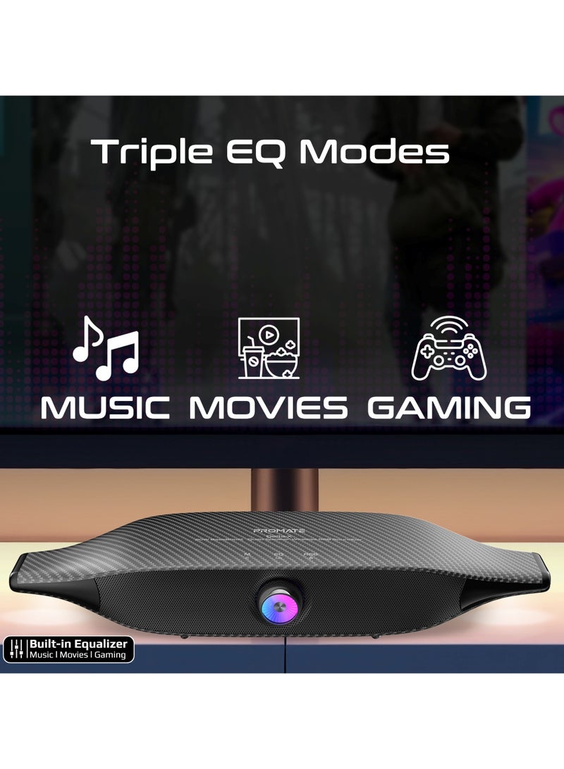 PROMATE Bluetooth Speaker with 20W HD Stereo Sound, Dual Bass and Treble Drivers, 3 EQ Modes, True Wireless Connection, 12 RGB Modes, 6400mAh Battery, USB Flash Support - Black Titanium  - Image 4