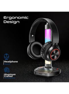 PROMATE 4-In-1 Multifunctional RGB Headset Stand with 15W Wireless Charger, USB-C and Dual USB-A Ports, Rapid 480Mbps Data Transfer, Vibrant RGB Lighting, Fast USB-C Input, Ergonomic Design, Fort-X - Black  - Image 5