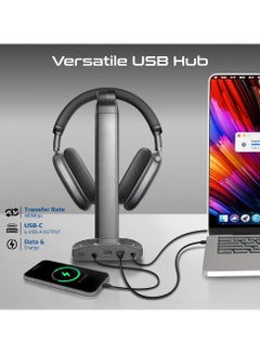 PROMATE 4-In-1 Multifunctional RGB Headset Stand with 15W Wireless Charger, USB-C and Dual USB-A Ports, Rapid 480Mbps Data Transfer, Vibrant RGB Lighting, Fast USB-C Input, Ergonomic Design, Fort-X - Black  - Image 4