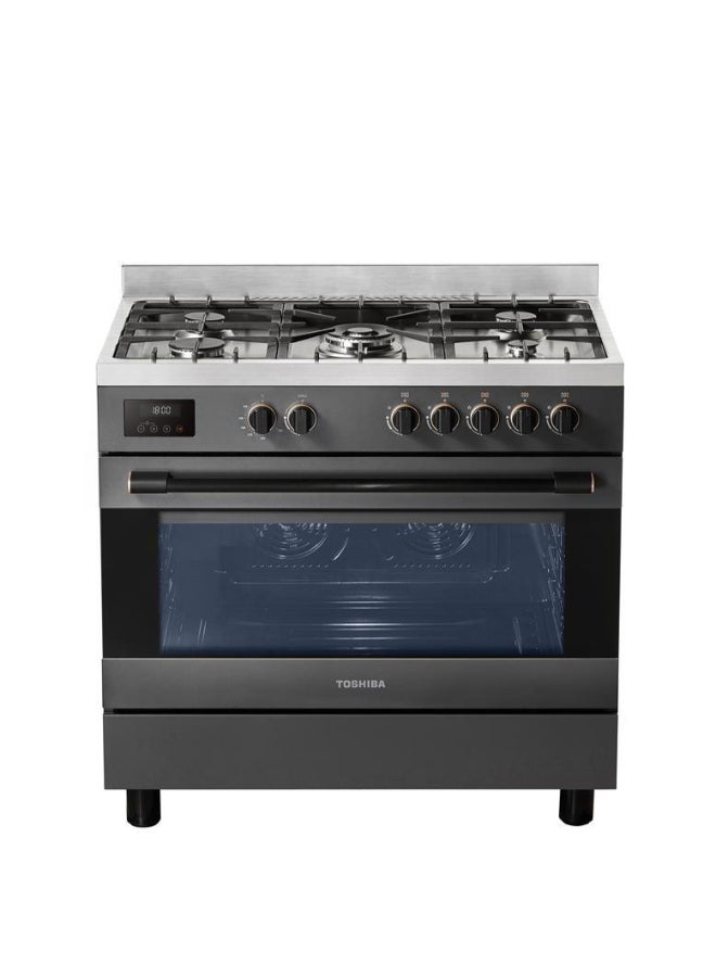 توشيبا Professional Gas Cooker 90x60 5 SABAF RQ1-90MG5GE(GR)-SA Stainless Steel Top & Morandi Gray body  - Image 1