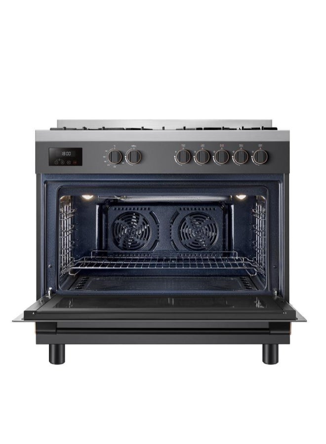 توشيبا Professional Gas Cooker 90x60 5 SABAF RQ1-90MG5GE(GR)-SA Stainless Steel Top & Morandi Gray body  - Image 2