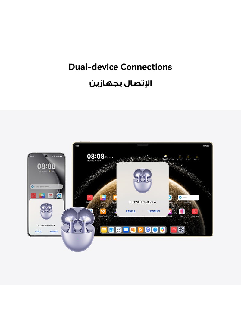HUAWEI - FreeBuds 6 Wireless Bluetooth Earbuds, Dual-driver True Sound, Stable & Clear Calls, Comfortablt Ear-fitting Wearing, Open-fit ANC, iOS and Android Purple - Image 1