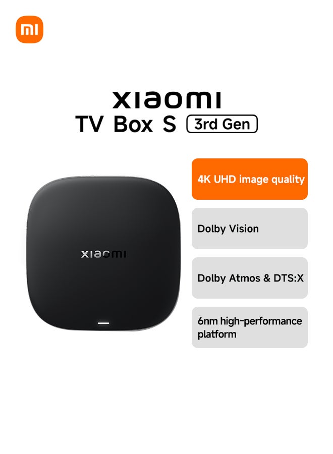 Xiaomi TV Box S (3rd Gen) - 4K UHD, Google TV, 2GB RAM, 32GB Storage Memory, Dolby Vision And Atmos, WiFi 6, HDMI 2.1, Fast Streaming, Compact and Powerful - Black - Image 1