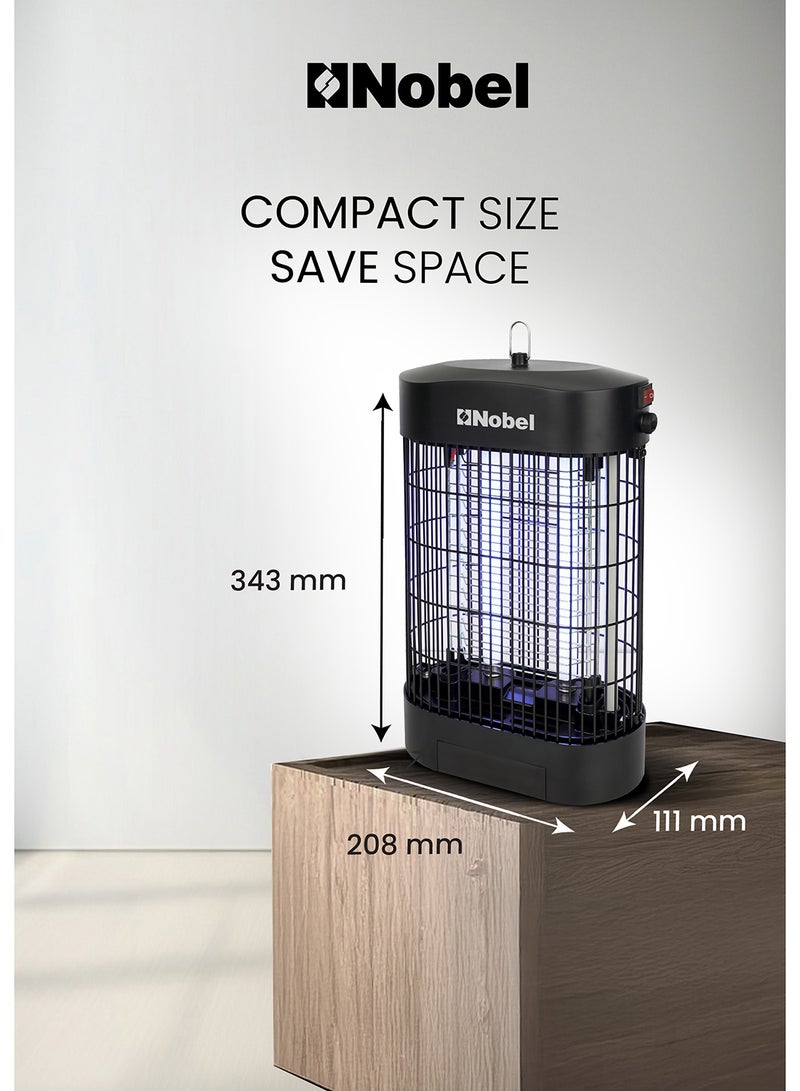 Nobel - Efficient 2-Element Insect Killer with UV Tubes, 360° Metal Guard Design, Scratch Resistance, and Wide Area Coverage for Homes and Commercial Spaces – Durable ABS & Iron Construction, Long UV Life, Compact and Lightweight – Ideal for Mosquito and Insect Control with Safe, Reliable Operation on 220-240V, 50/60Hz Power 14 W NIK720 Black - Image 1