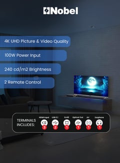 Nobel 4K UHD Smart TV – DVB-T2/S2, 240 cd/m² Brightness, 3840x2160 Resolution, 100W Power, 100-240V~, Slim Design for Immersive Home Entertainment UHD50VIDS BLACK  - Image 5