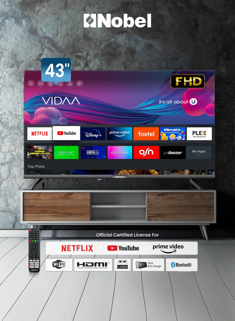 Nobel 43 Inch Smart TV Full HD – Powered by VIDAA OS, Netflix & YouTube Certified - Diamond Series NTV43VIDS BLACK  - Image 1